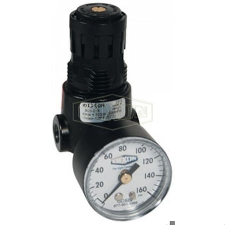 Dixon Wilkerson by Self-Relieving Standard Miniature Regulator with GC620 Gauge, 1/8 in NPT, 13 SCFM Flow R03-01RG